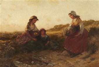 Mother and Child with a Peasant in the Fields - Edward John Cobbett
