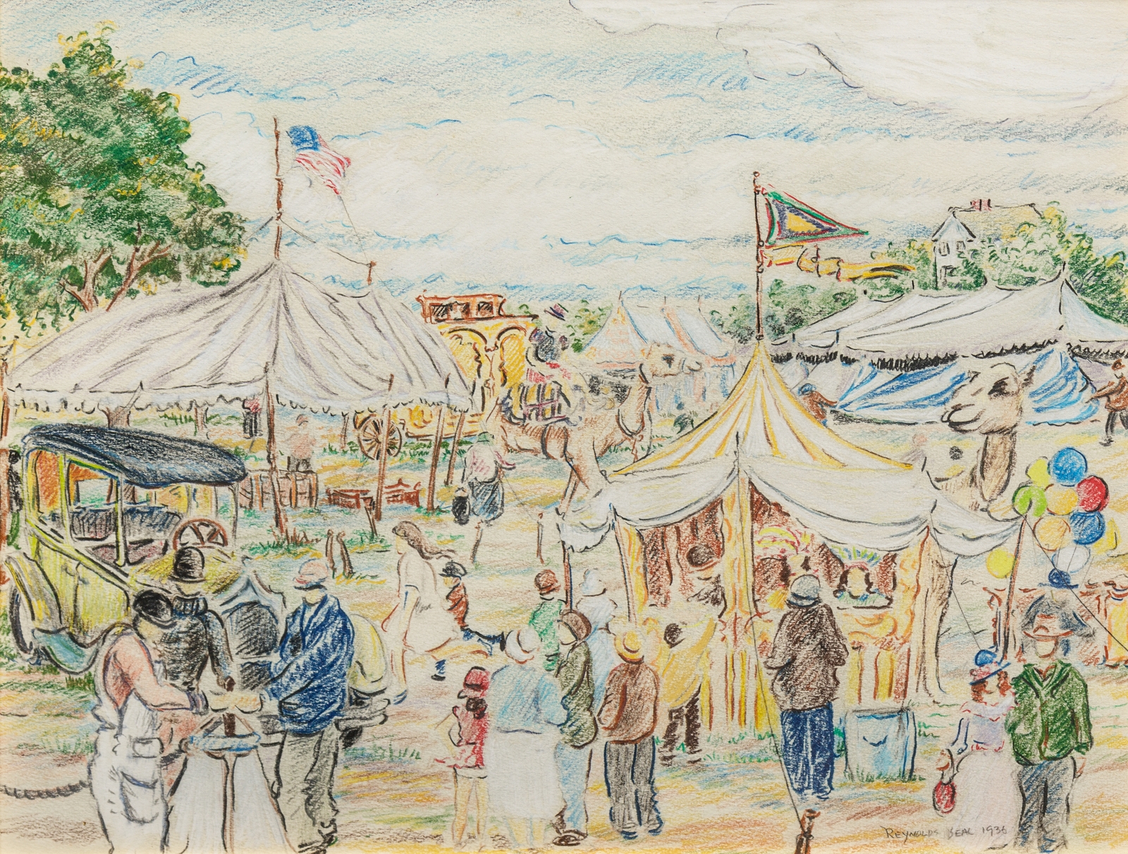 Artwork by Reynolds Beal, Circus Scene, Made of colored pencil on paper