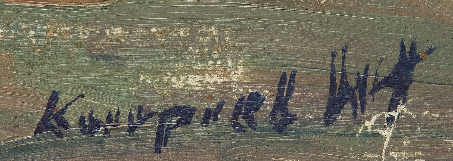 Artwork by Wladyslaw Kurpiel, 'Landscape with a haystack', Made of oil/canvas mounted on plyboard