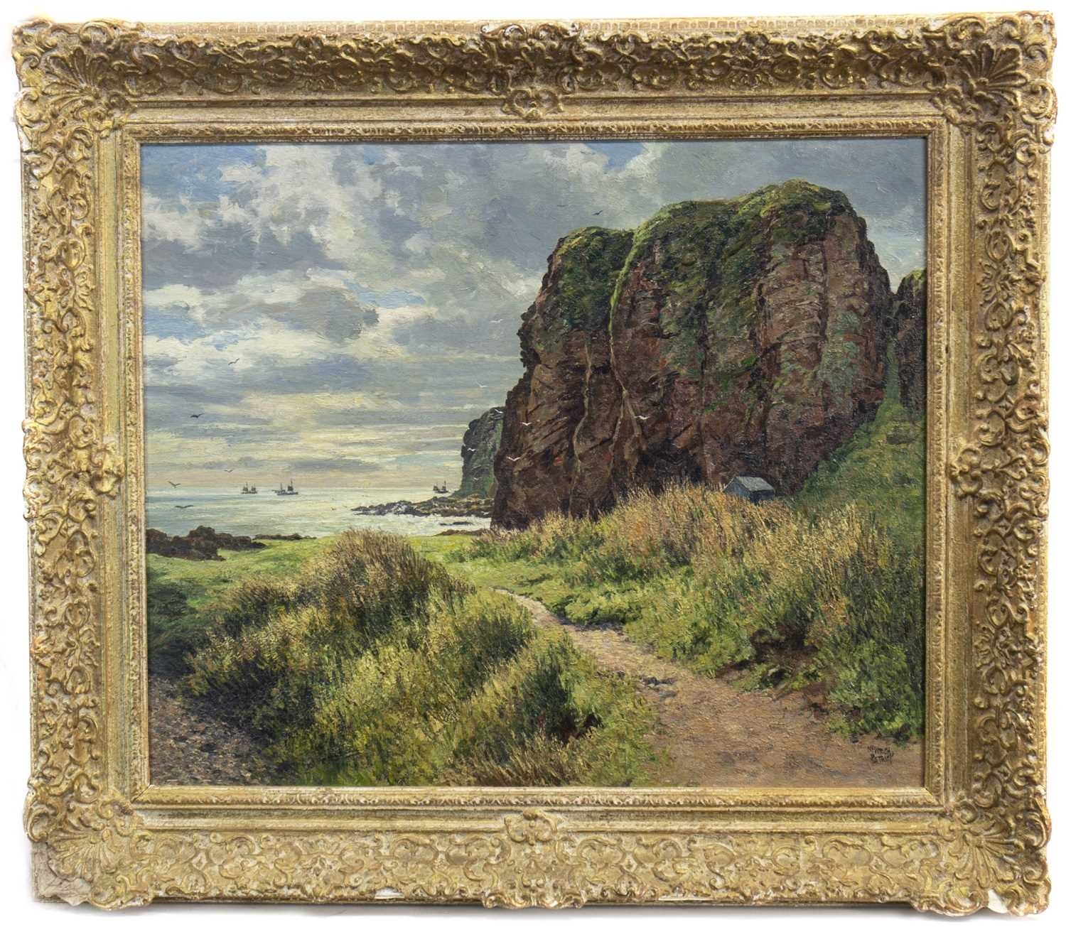 Artwork by James McIntosh Patrick‏, THE PATH TO THE HARBOUR, AUCHMITHIE, Made of oil on canvas