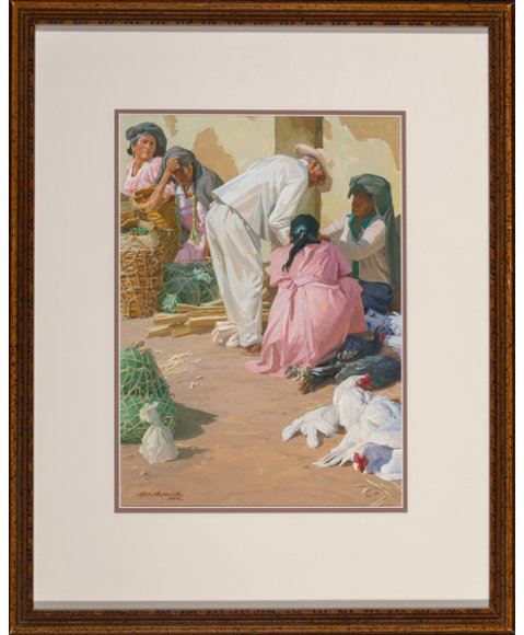 Artwork by Ned Mueller, Ocotlan Market, Made of Gouache on board