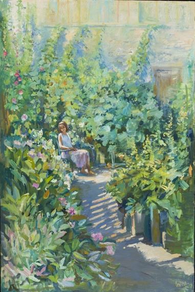Young girl in a summer garden, in Impressionist style by Irina Levina