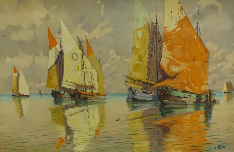 Sailing ships in Lagoon by Hans Figura