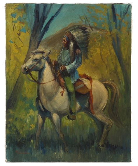 Indian warrior on horseback by Bert Phillips