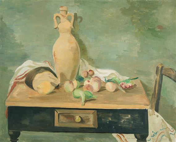 Tisch mit Krug und Früchten, Lipari by Max Gubler, 1924