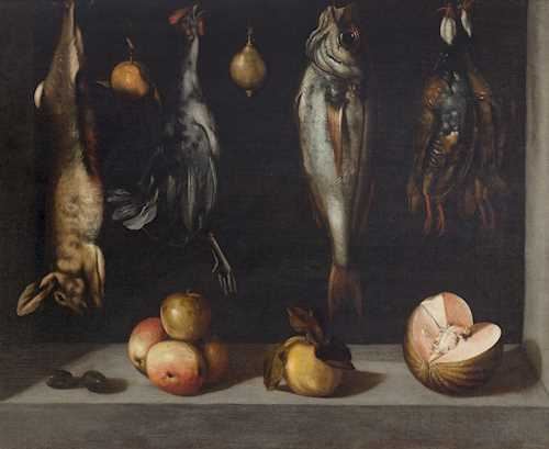 Still Life with Birds, Fish, Rabbits and Fruits in a Niche by American School, 17th Century, Circa 1640