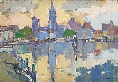 Artwork by Maurice Leclercq, Reflets de soleil sur l’estuaire., Made of Oil on panel