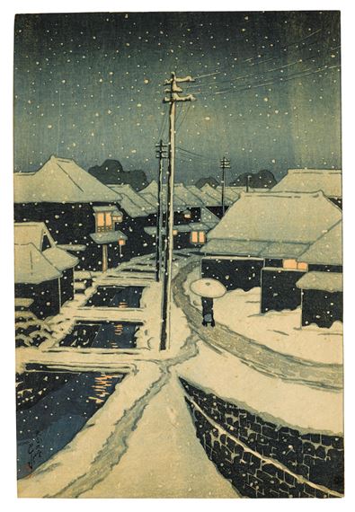 Yuki no kure no Terashima mura by Hasui Kawase, 1920