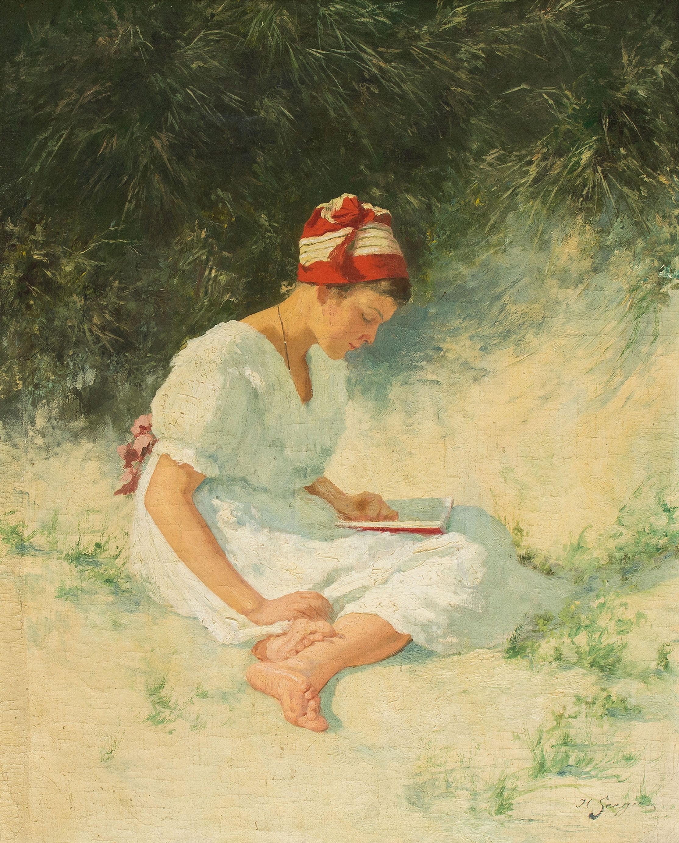 Artwork by Hermann Seeger, Lesende in den Dünen, Made of Oil on canvas