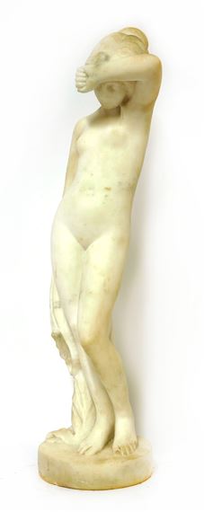 A sculpture of a nude female standing in contrapposto by Etienne Lenhoir