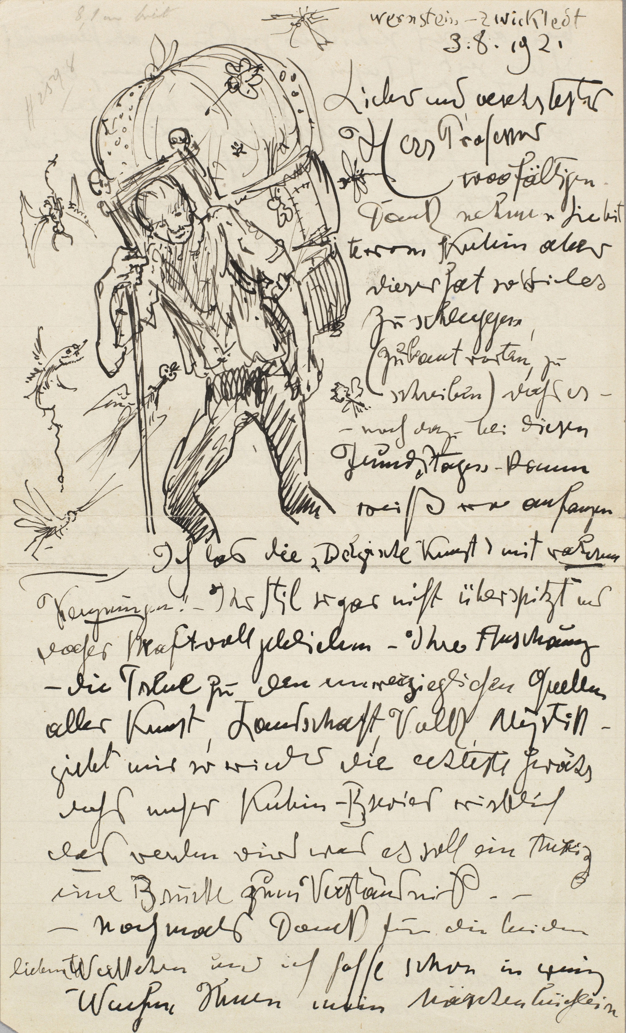 Alfred Kubin | Autographischer Brief mit Federzeichnung an den ...