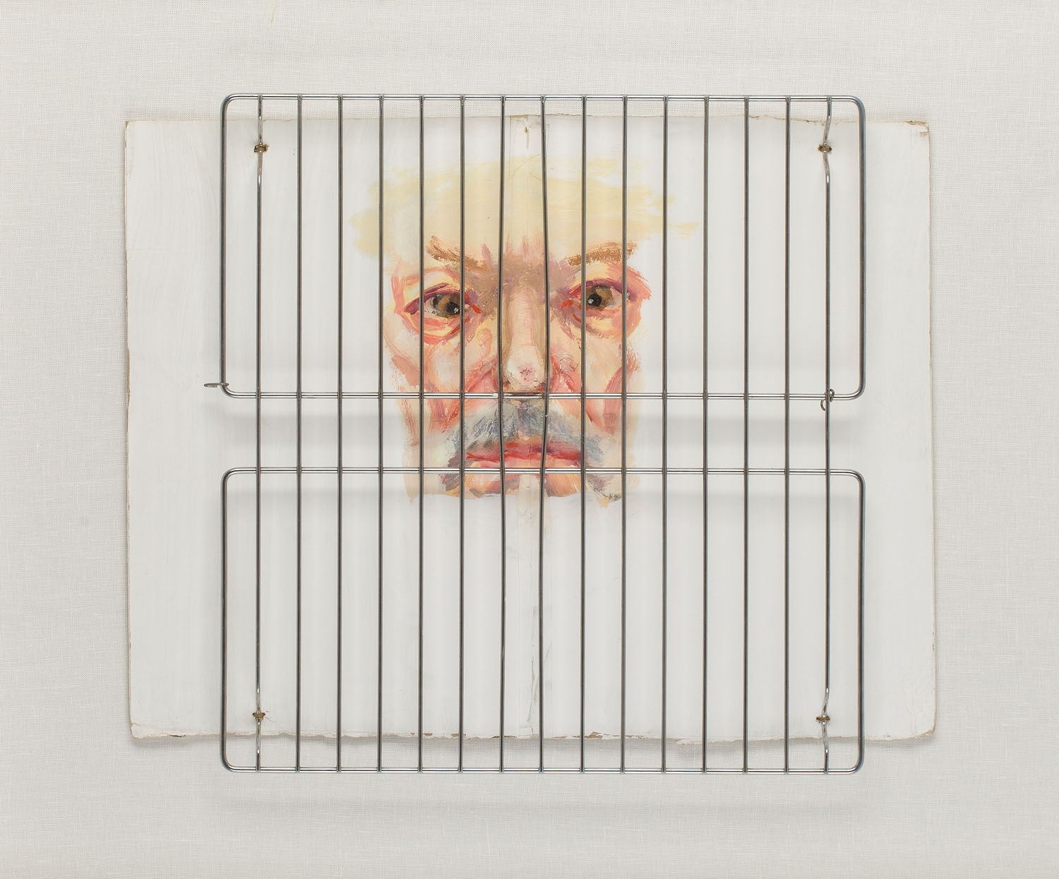 Artwork by Leszek Sobocki, "Coffin portrait", Made of oil, mixed media, relief/paperboard, metal