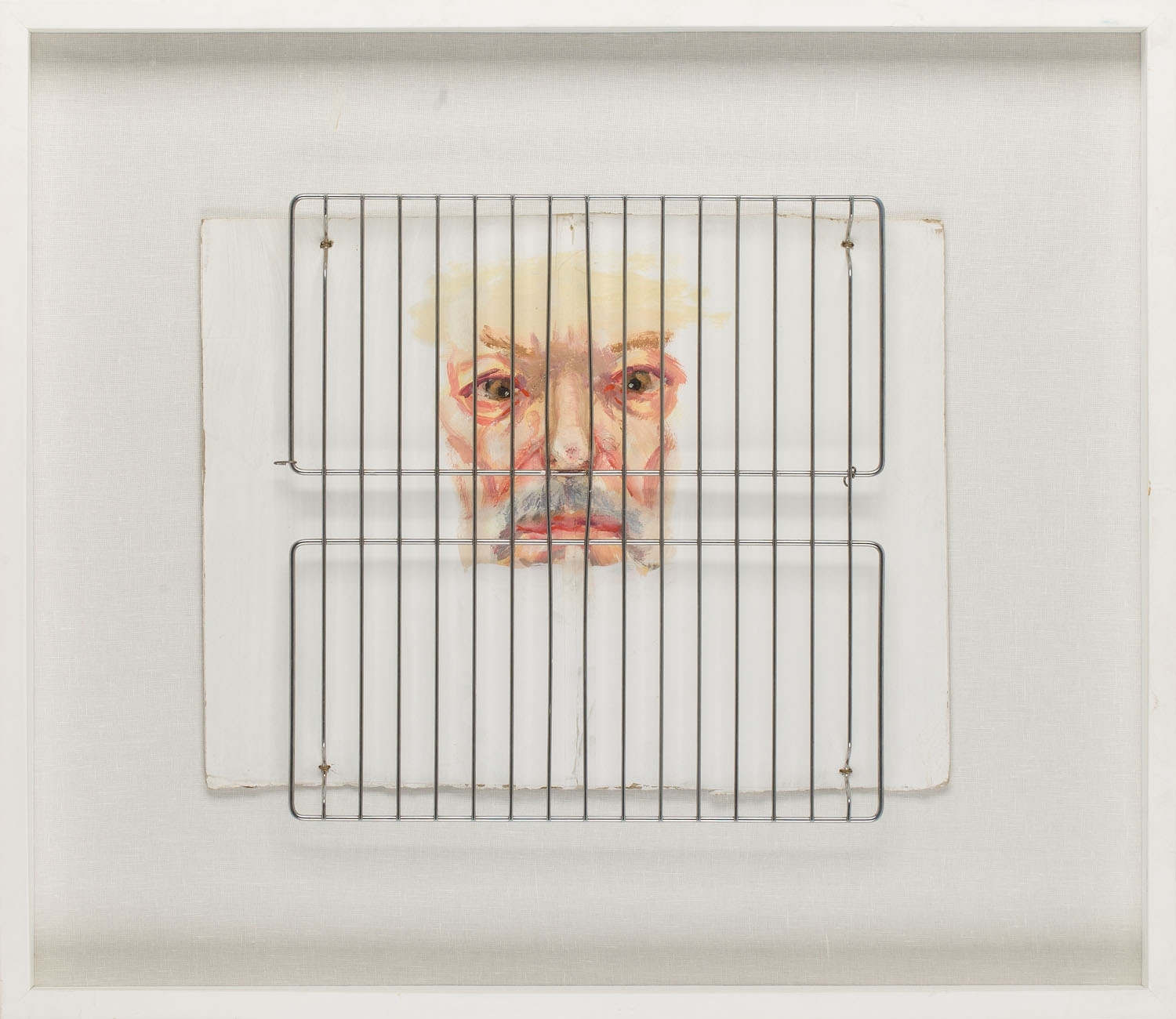 Artwork by Leszek Sobocki, "Coffin portrait", Made of oil, mixed media, relief/paperboard, metal