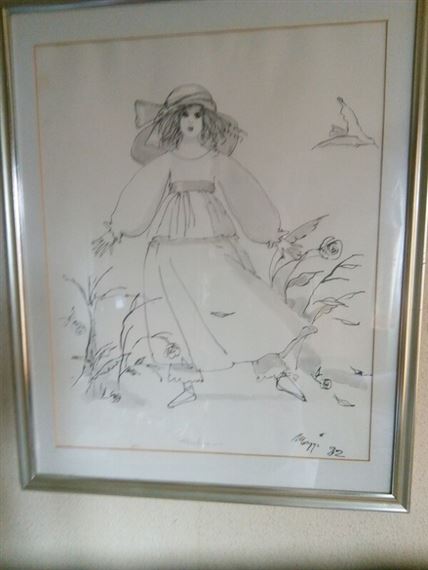 Lady with a hat by Maggi Baaring, 1982