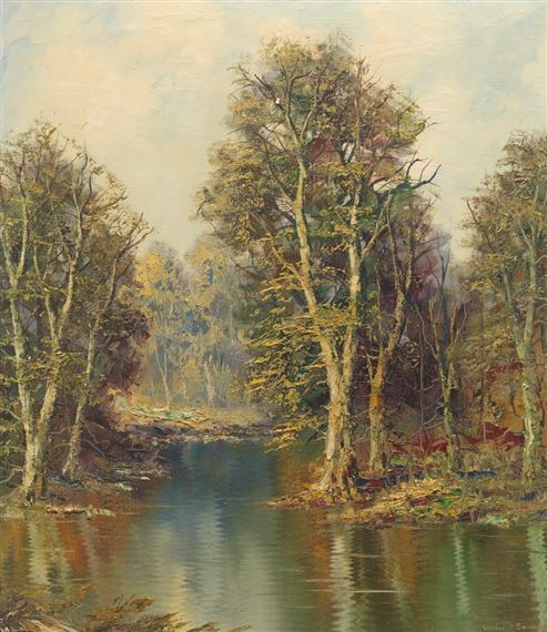 Ludwig Sohler | Landscape with trees on the water | MutualArt