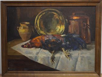 Nature morte au coq et aux cuivres - Maurice Dubois