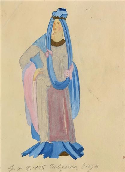 Projet de costume du personnage d’Elsa de Brabant pour l’opéra « Lohengrin » by Fedor Fedorovich Fedorovsky, 1925