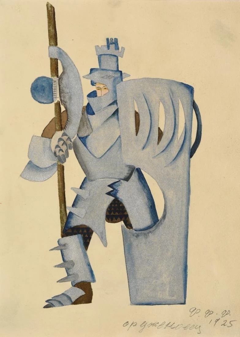 Artwork by Fedor Fedorovich Fedorovsky, Projet de costume d’un soldat armé pour l’opéra « Lohengrin », Made of Gouache, graphite and silver highlights on paper