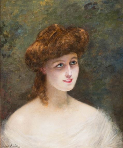 Portrait of a beauty with red hair by Edouard Alexandre Sain