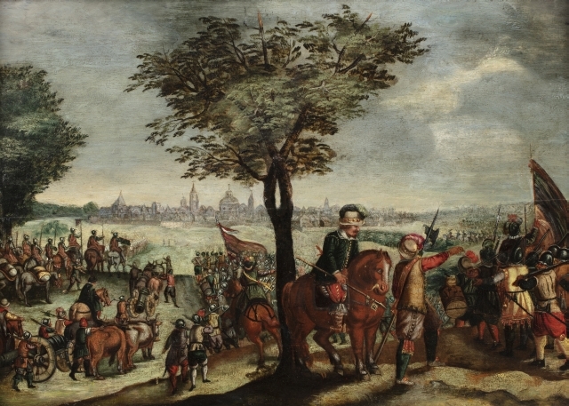 L’armée espagnole devant une ville du Nord by Esaias van de Velde, Dutch School, 17th Century