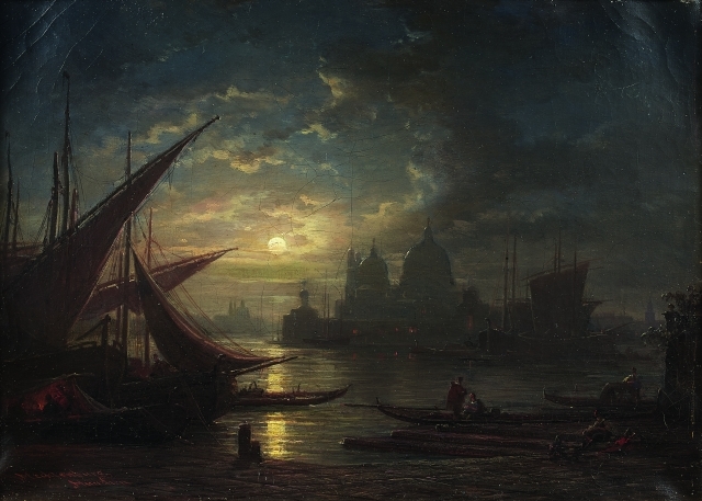 Artwork by Ludwig Mecklenburg, Vue de Venise au clair de lune, Made of oil on canvas