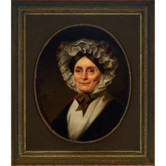 Artwork by William Strang, PORTRAIT OF A WOMAN IN A BONNET TIED WITH TARTAN RIBBONS, Made of Oil on canvas