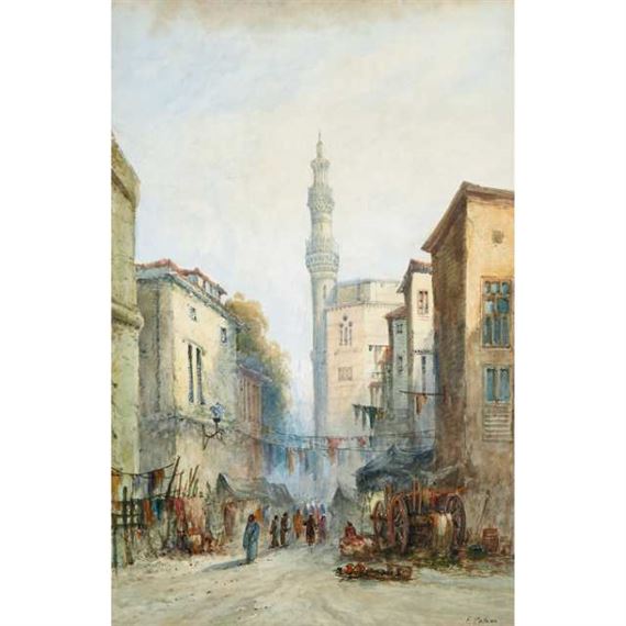 MARKET SCENE WITH MOSQUE, CAIRO by Edwin St. John