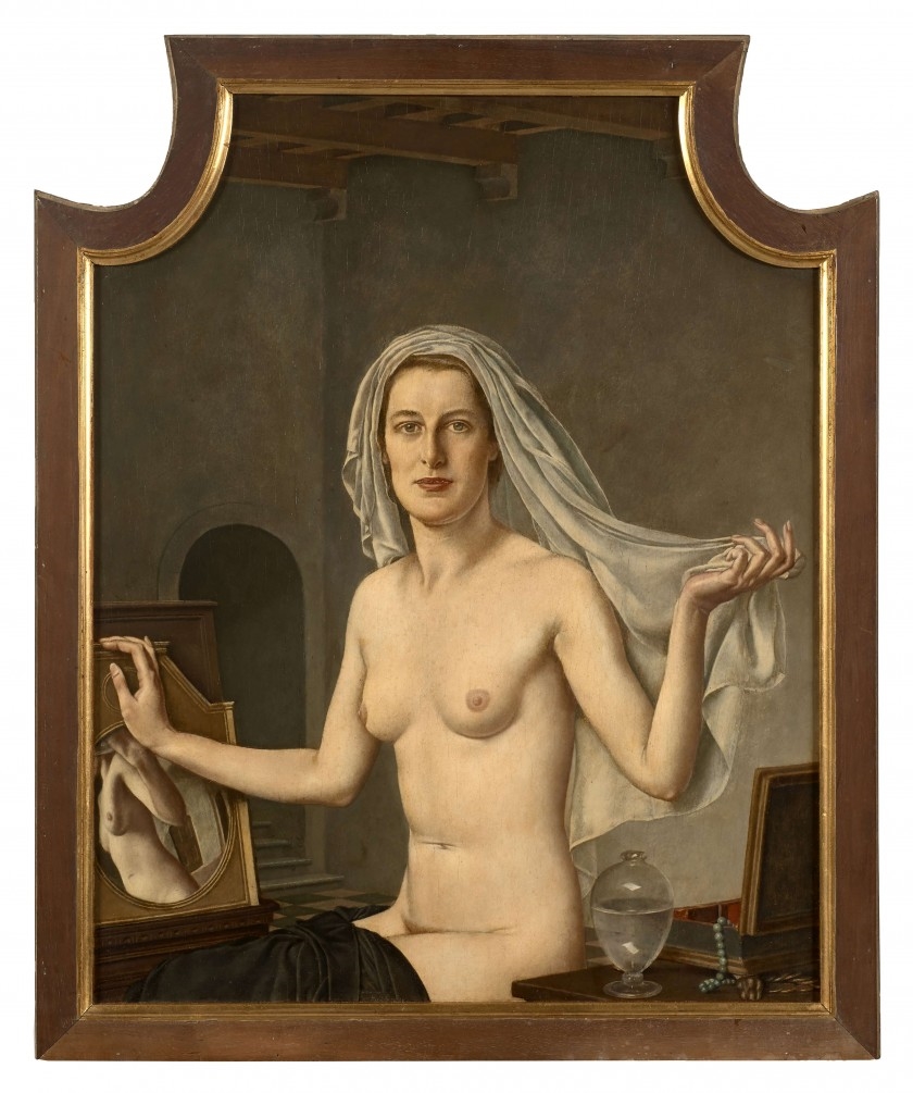 Artwork by Victor Karl Hammer, Vanité; Nu dans un intérieur florentin, Made of oil on parqueted panel