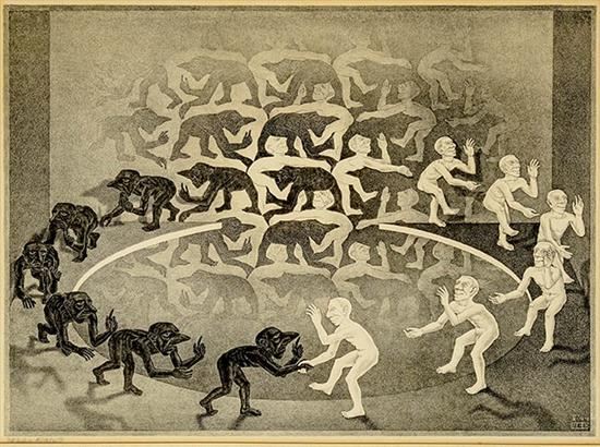 Encounters (Ontmoeting) (B./K./L./W. 331) by Maurits Cornelis Escher, 1944