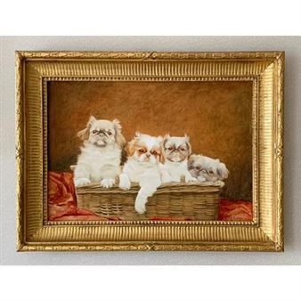 Portrait d'un Pekinois; Portrait de chiots - Henry Crowther