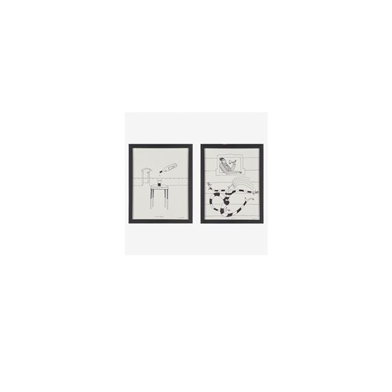 Two drawings on the subject of wine, "Wine Drop" and "Window," New York/Los Angeles, CA by Dan Dailey