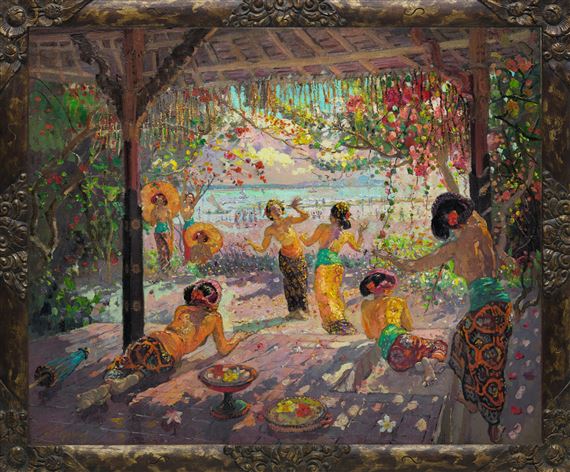 WOMEN ON THE TERRACE by Adrien Jean Le Mayeur de Merprés