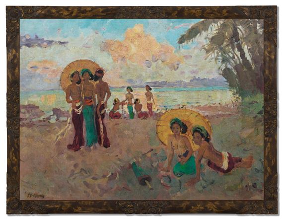 WOMEN AT THE BEACH by Adrien Jean Le Mayeur de Merprés