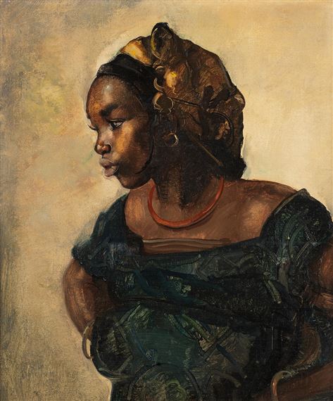Portrait of a woman wearing a headdress by Clement Serneels