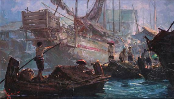 Scène de port en Extrême-Orient by R. Hadi