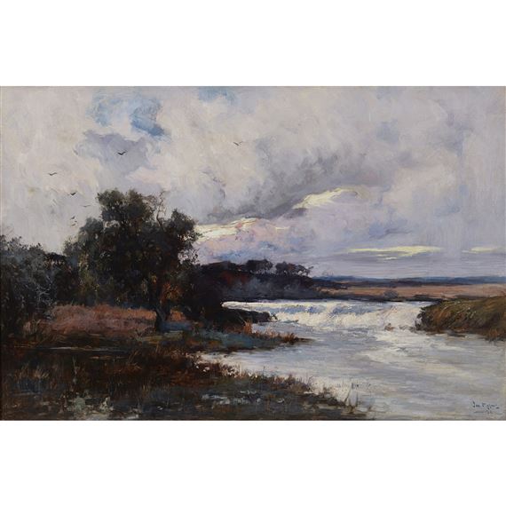 RIVER LANDSCAPE AT DUSK by Joe Milne, 1896