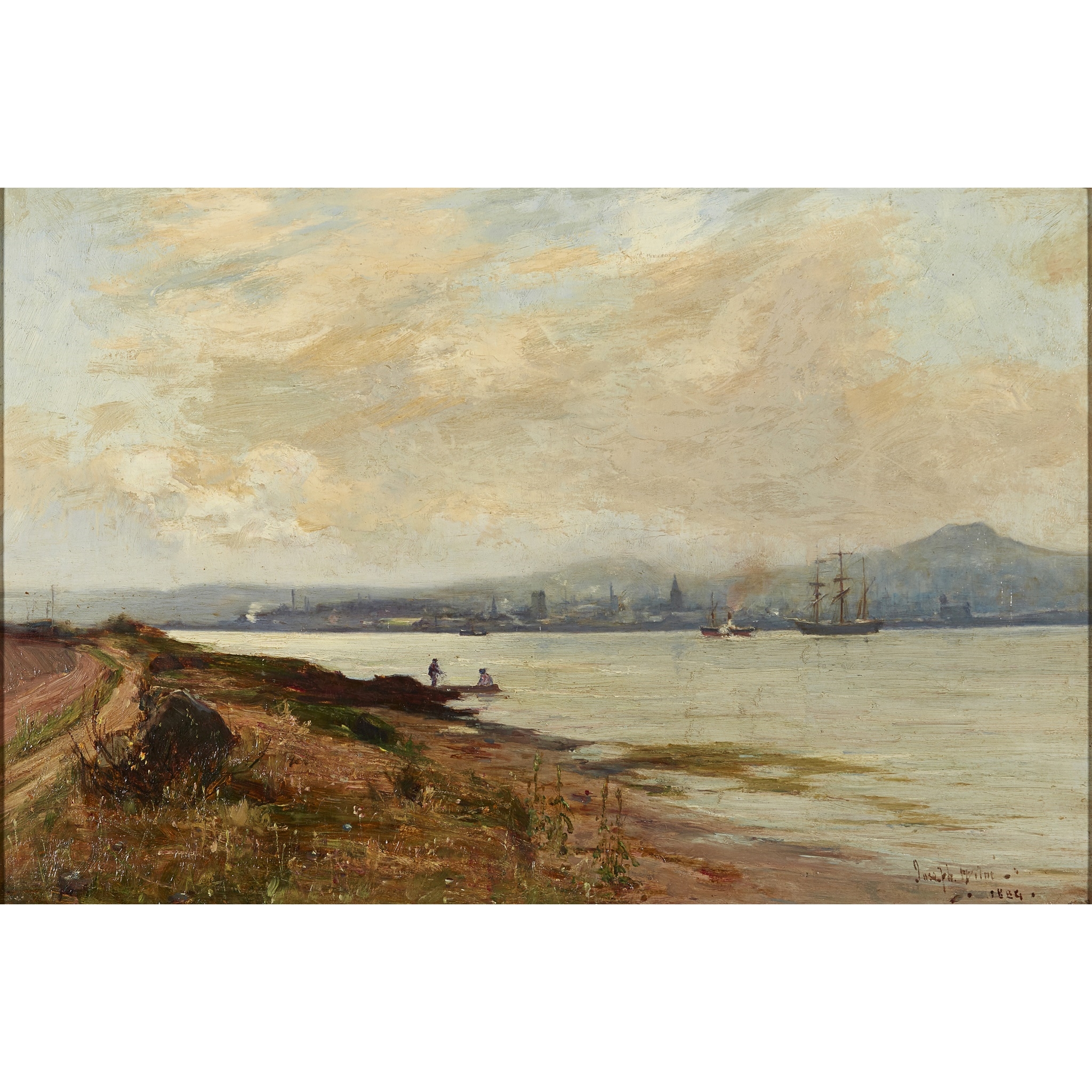 Artwork by Joe Milne, A VIEW OF DUNDEE FROM TAYPORT, Made of oil on canvas