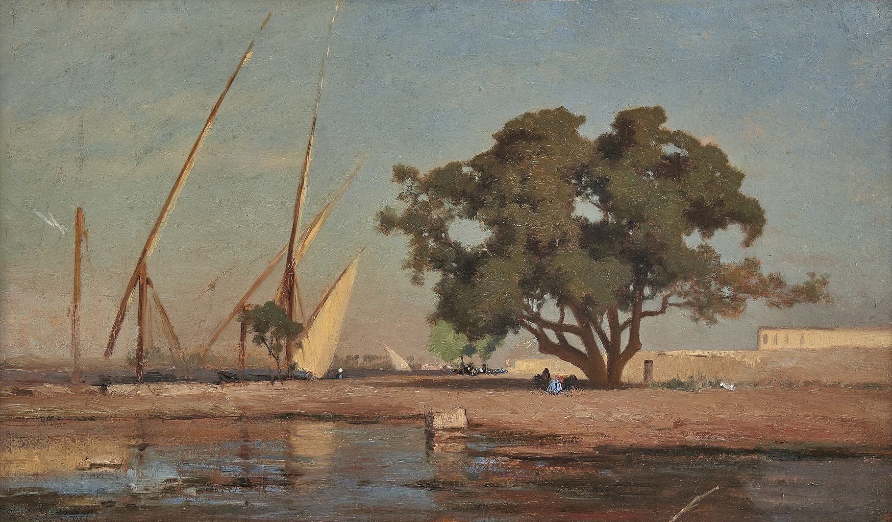 Artwork by Louis-Auguste Veillon, Vue d'Egypte, Made of Oil on cardboard