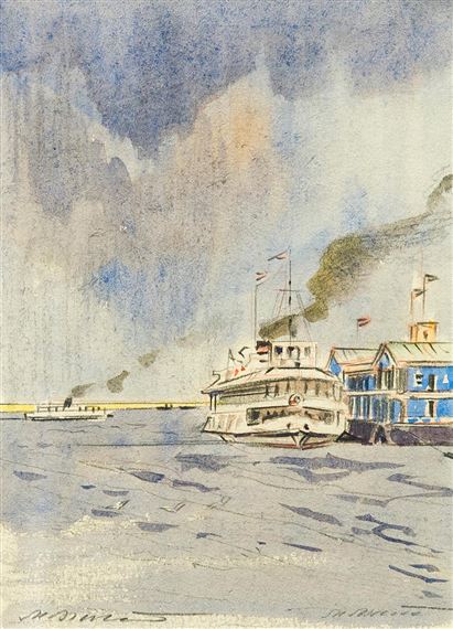Pier on the Volga. by Mikhail Vladimirovich Matorin, 1961