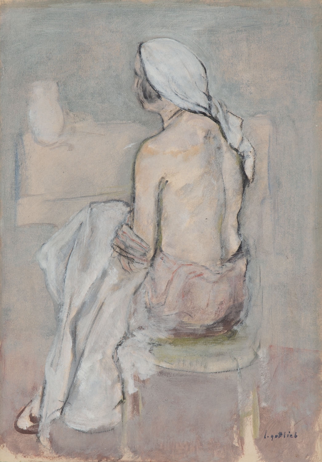 Artwork by Leopold Gottlieb, Half-nude, Made of oil/paperboard