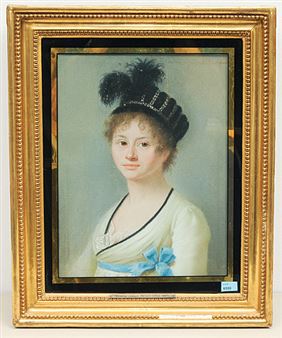 Portrait einer jungen Frau mit Federbarett - Antoine-Joseph Helant