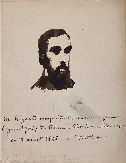 Portrait du compositeur Jean-Louis-Aristide Hignard (1822-1898) (recto) ; Esquisse de tête (verso) by Horace Vernet, 1848