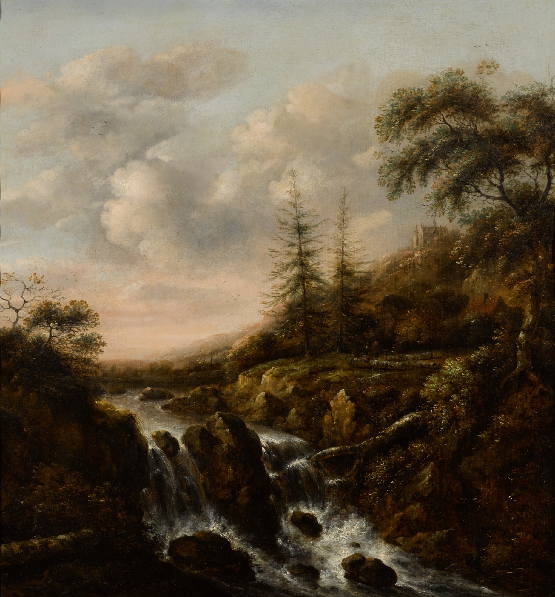 A waterfall in a mountainous river landscape by Klaes Molenaer, 1676
