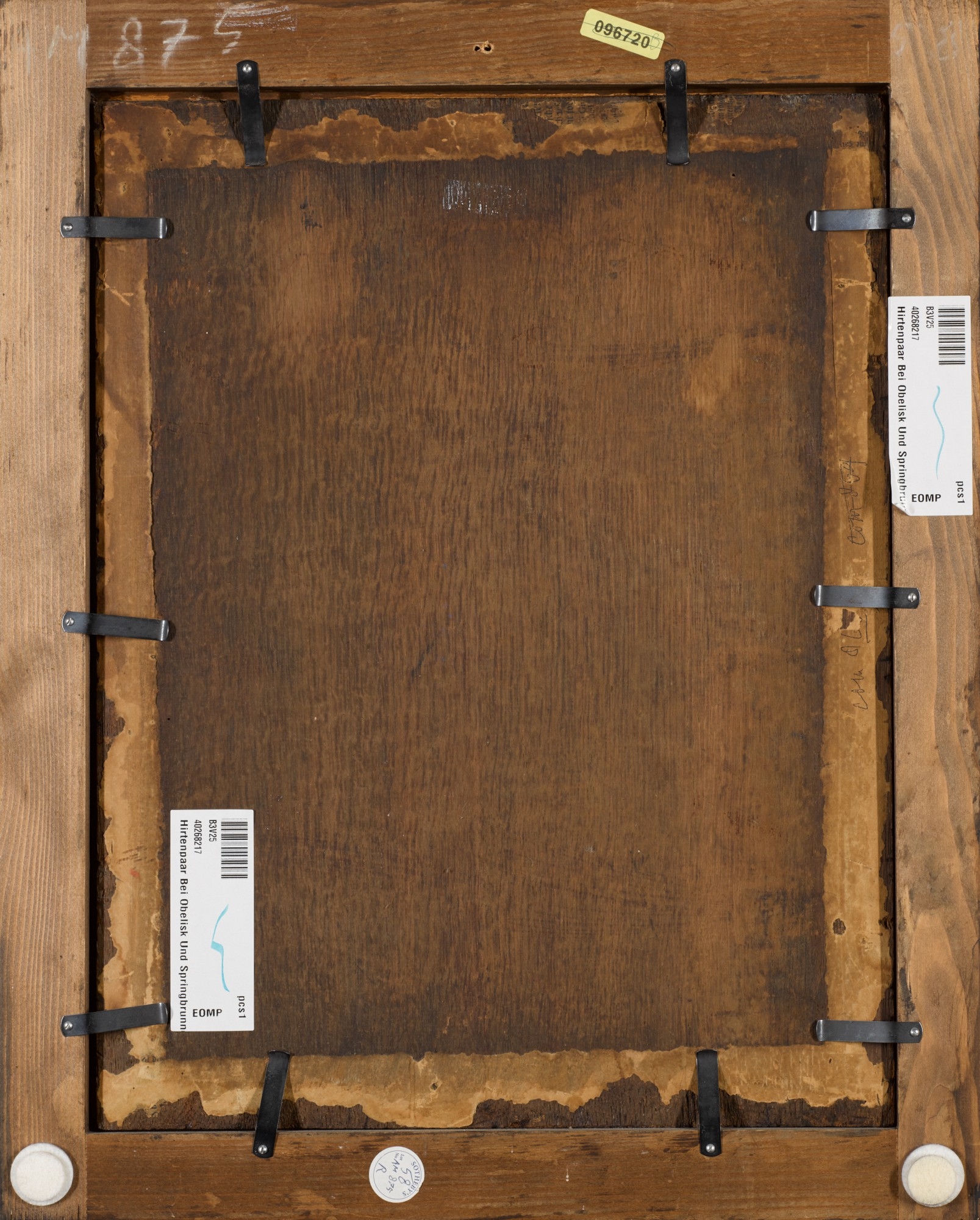 Artwork by Gerrit van Bronchorst, A classical landscape with a woman and shepherd sitting next to an obelisk and fountain, Made of oil on oak panel