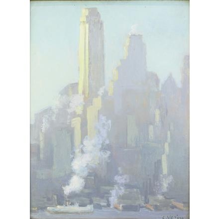 Artwork by Charles Vezin, View of Manhattan, New York,, Made of oil on board