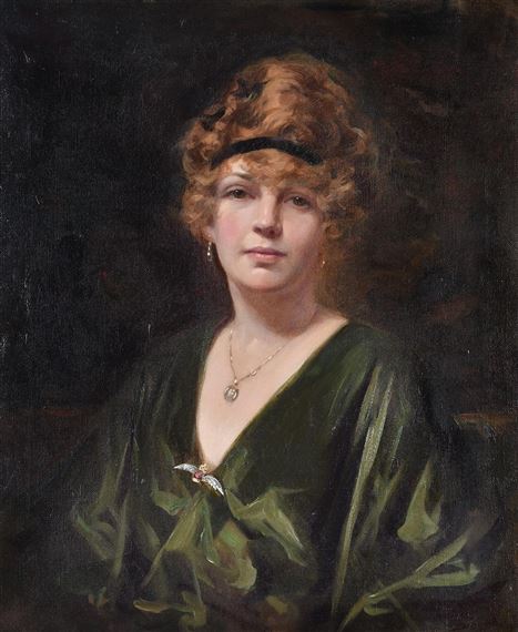Leon Sprink | Portrait of Lady Dundas, half-length, in a green dress (1916)  | MutualArt