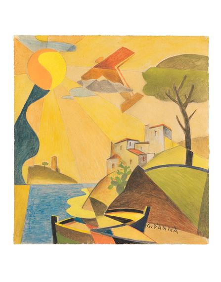 Paesaggio simultaneo + aerei Caproni by Giulio d’Anna, Executed circa 1928