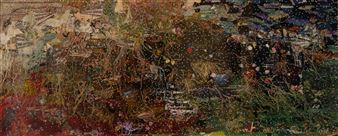 A chaotic, textured landscape of tangled roots and scattered debris.