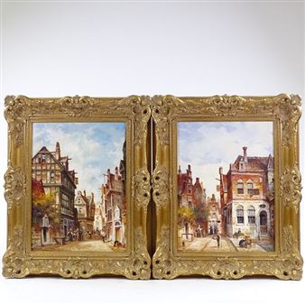 Set of 4;Dutch street scenes - Roberto Scalvini