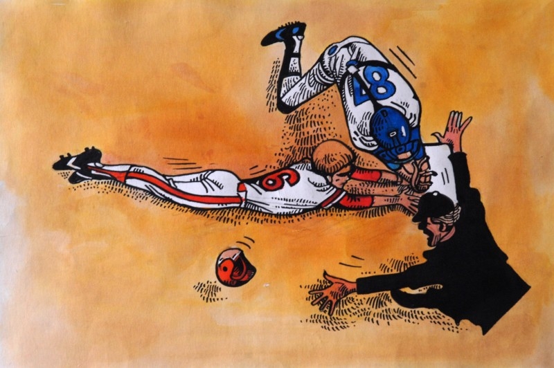 Artwork by Kaja Saudek, Na hřišti, Made of pencil, ink, watercolor, paper